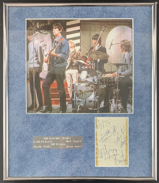 The Rolling Stones Complete Vintage Signed Sheet with Original Lineup in Framed Display (Beckett/BAS LOA)
