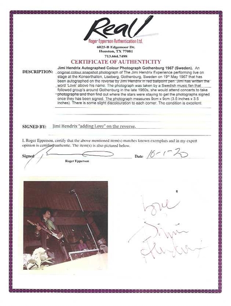 Jimi Hendrix ULTRA RARE Signed Color Concert Photograph (Tracks UK)(Epperson/REAL LOA)