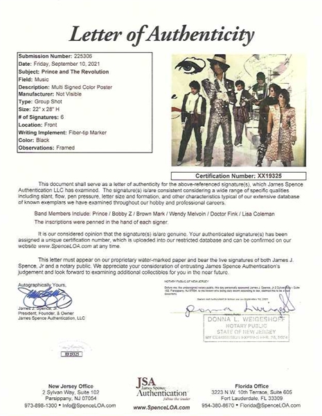 Prince & The Revolution ULTRA RARE Complete Group Signed 28 x 22 Promotional Poster (JSA LOA)