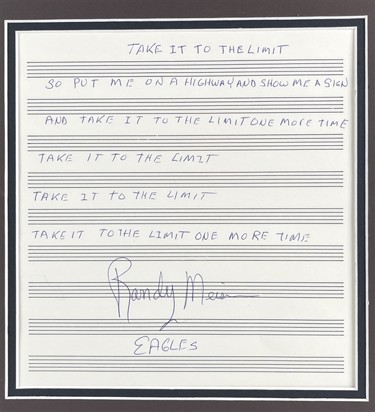 The Eagles Group Signed Custom Display with Henley, Frey, Walsh, Felder & Handwritten Take it To The Limit Lyrics by Meisner! (Epperson/REAL LOA)