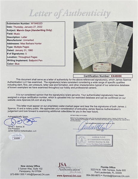 Marvin Gaye 8-Page Handwritten Letter to His Mother-In-Law with Shocking Content (JSA LOA)