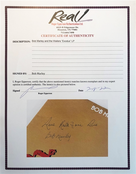 Bob Marley Spectacular Signed Exodus Record Album with Terrific Inscription & Autograph (Epperson/REAL LOA)