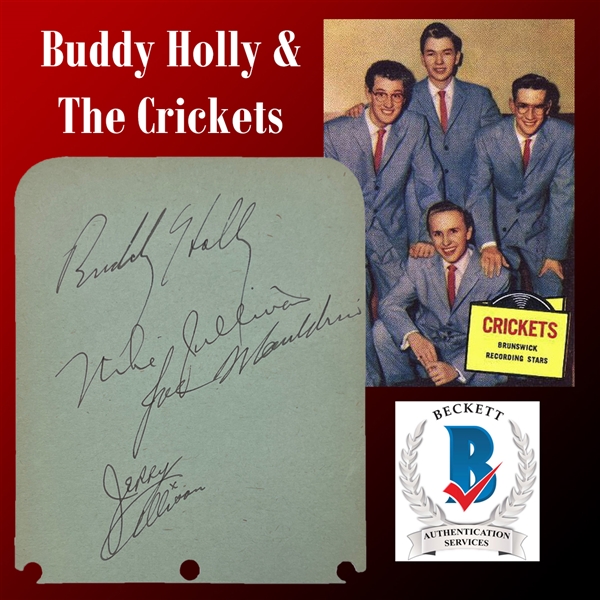 Buddy Holly & The Crickets Signed 4.25" x 5.25" Album Page with Original Crickets Lineup! (Beckett/BAS LOA)