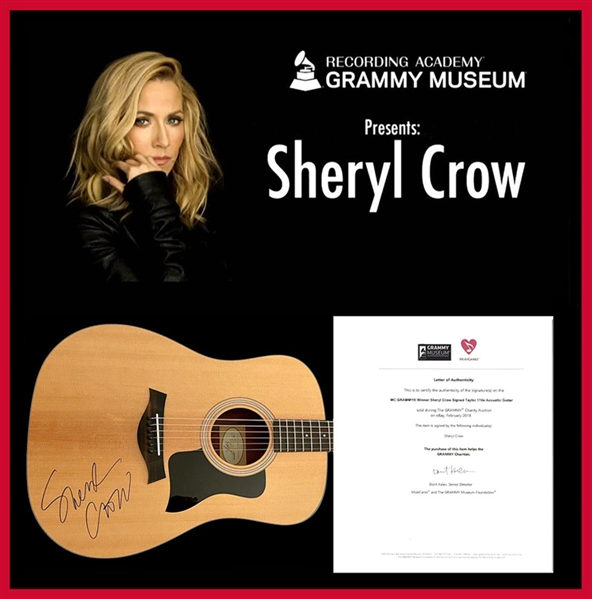 Sheryl Crow Signed Taylor Acoustic Guitar With Grammy Museum Letter of Authenticity!