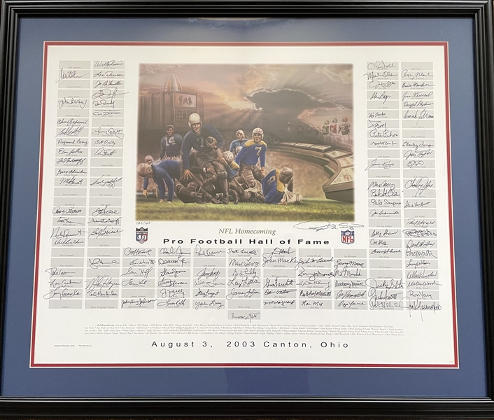 Raymond Berry’s Personally Owned Extensively Signed 2003 Hall of Fame Football "Homecoming" Print (107 Signatures) (JSA Auction Authentication) (Raymond Berry Provenance LOA) 