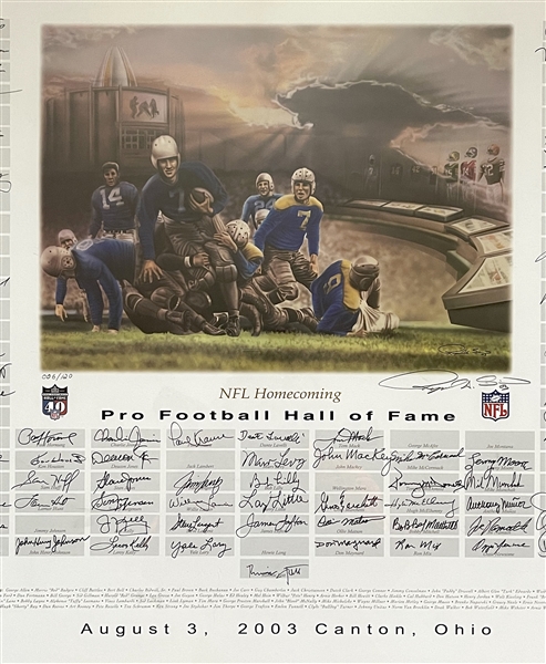 Raymond Berry’s Personally Owned Extensively Signed 2003 Hall of Fame Football Homecoming Print (107 Signatures) (JSA Auction Authentication) (Raymond Berry Provenance LOA) 