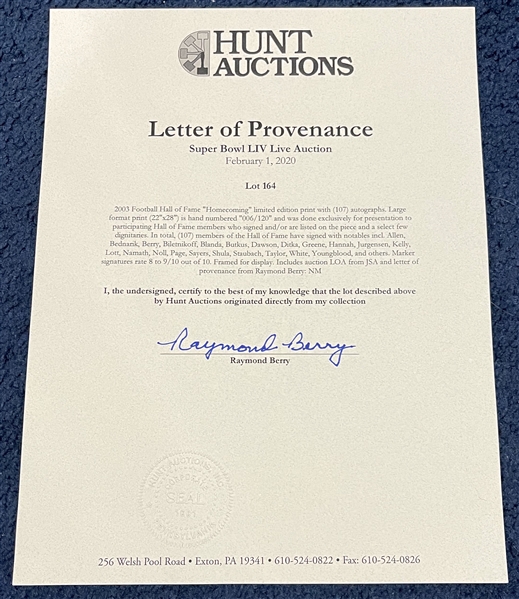 Raymond Berry’s Personally Owned Extensively Signed 2003 Hall of Fame Football Homecoming Print (107 Signatures) (JSA Auction Authentication) (Raymond Berry Provenance LOA) 