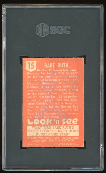 Babe Ruth 1952 Topps Look 'N See #15 : SGC GD+ 2.5 (SGC Encapsulated)