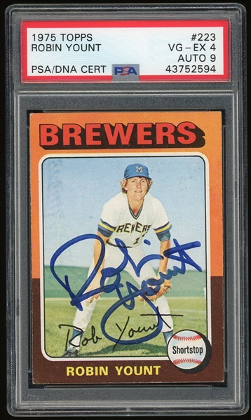 Robin Yount Signed 1975 Topps #223 : PSA AUTO 9! (PSA/DNA Encapsulated)