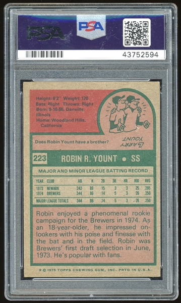 Robin Yount Signed 1975 Topps #223 : PSA AUTO 9! (PSA/DNA Encapsulated)