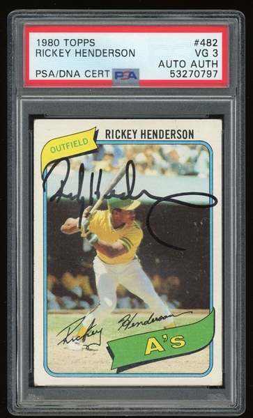 Rickey Henderson Signed 1980 Topps #482 Rookie RC (PSA/DNA Encapsulated)
