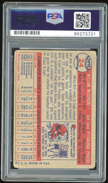 Bill Mazerowski Signed 1957 Topps #24 (PSA/DNA Encapsulated)