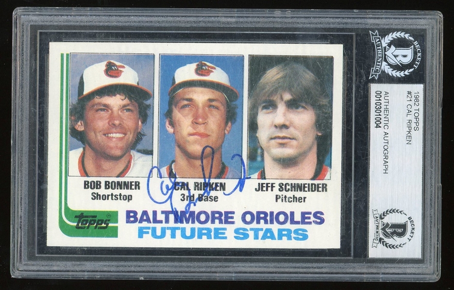 1982 Topps Cal Ripken Jr. Signed Rookie Card (Beckett/BAS Encapsulated)