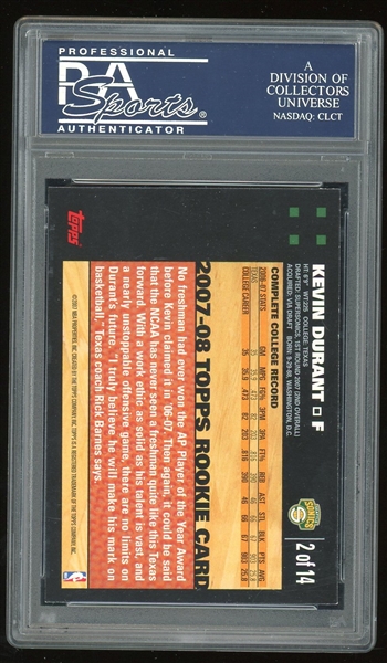 Kevin Durant Signed #2 2007 Topps Rookie RC (PSA/DNA Encapsulated)