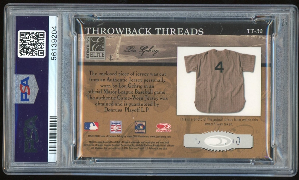 Lou Gehrig 2004 Donruss Elite Throwback Threads w/ Game-Word Jersey Piece (PSA/DNA Encapsulated)