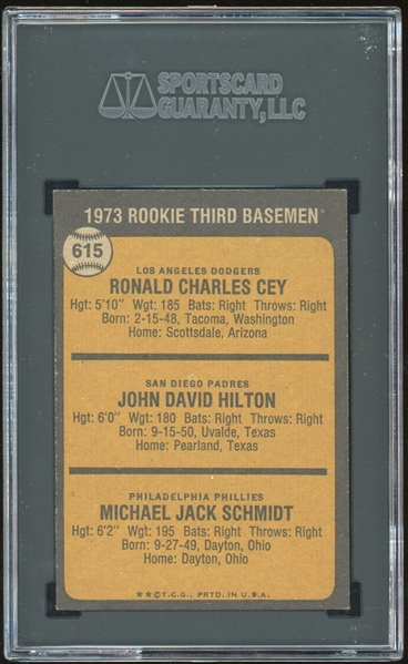 1973 Mike Schmidt Topps #615 Rookie Card (SGC EX 5)