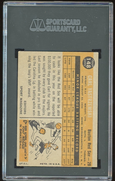 Carl Yastrzemski 1960 Topps #148 Rookie Star RC SGC Graded VG-EX+ 4.5