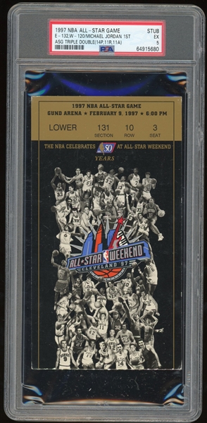1997 NBA All-Star Game Ticket Stub:: Michael Jordan First Ever ASG Triple-Double! (PSA/DNA)