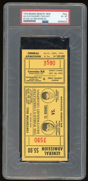 1970 Muhammad Ali vs Jerry Quarry Closed Circuit Viewing Ticket (PSA/DNA Encapsulated)