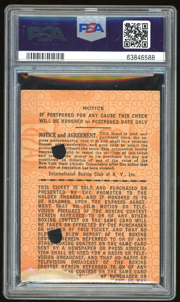 1955 Rocky Marciano vs. Archie Moore Boxing Match Ticket Stub :: Marciano Retires 49-0 (PSA/DNA Encapsulated)