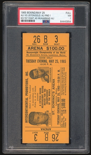 1965 Muhammad Ali VS. Sonny Liston Full Ticket :: First Fight as Ali! (PSA/DNA Encapsulated)