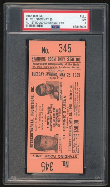 1965 Muhammad Ali VS. Sonny Liston Full Ticket :: First Fight as Ali! (PSA/DNA Encapsulated)