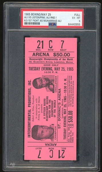 1965 Muhammad Ali VS. Sonny Liston Full Ticket :: First Fight as Ali! (PSA/DNA Encapsulated)