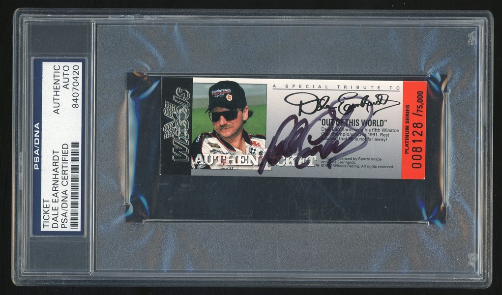 Dale Earnhardt Sr. Signed 1992 Wheels Tribute Ticket (PSA/DNA Encapsulated)