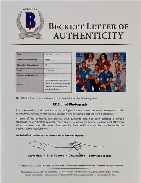 ER Cast Multi-Signed 8 x 10 Photo w/ George Clooney & More! (5 Sigs)(Beckett/BAS & PSA AHLOA)