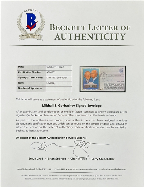Soviet President Mikhail Gorbachev Signed Gateway Stamp Envelope (Beckett/BAS)