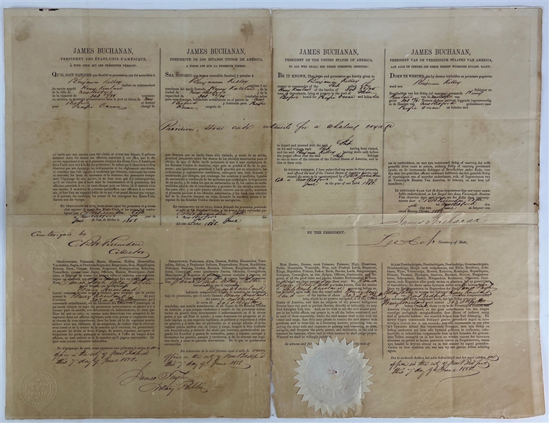 President James Buchanan RARE Signed Presidential Four Language Ship's Papers (Beckett/BAS LOA)