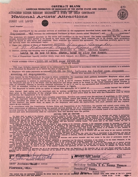 Jerry Lee Lewis Signed Performance Contract (Beckett/BAS & JSA)