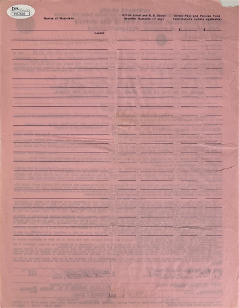 Jerry Lee Lewis Signed Performance Contract (Beckett/BAS & JSA)