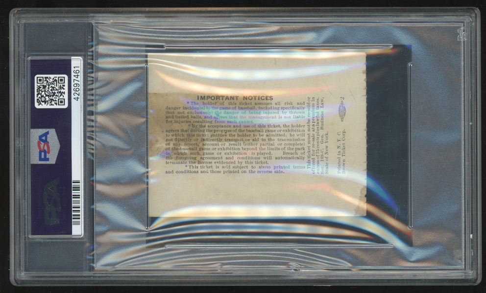 Lou Gehrig Memorial 1941 NY Yankees Ticket Stub (PSA/DNA)