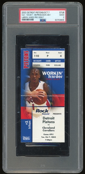 LeBron James Pro Debut :: 2003 Detroit Pistons Ticket Stub (PSA/DNA)