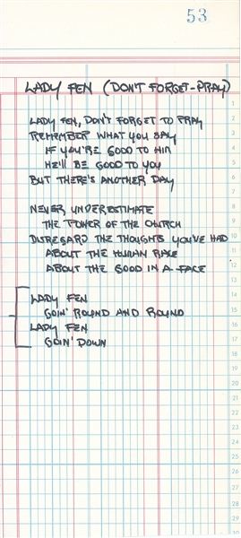 KISS: Gene Simmons Handwritten “Lady Fen” Lyrics (Third Party Guaranteed) 