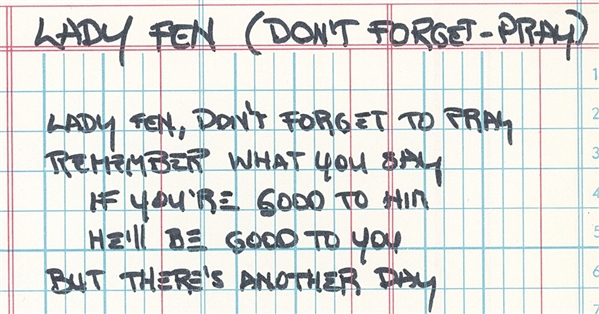 KISS: Gene Simmons Handwritten “Lady Fen” Lyrics (Third Party Guaranteed) 