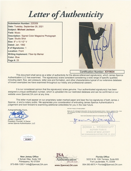 Michael Jackson Signed 8” x 10.75” Magazine Photo (JSA Authentication) 
