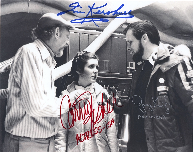 Star Wars: Fisher, Kershner & Kurtz Signed Behind-the-Scenes 10” x 8” Photo from “The Empire Strikes Back” (Third Party Guaranteed)