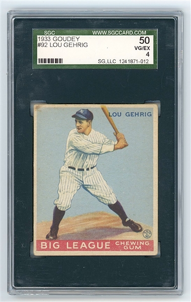 Lou Gehrig 1933 Goudey #92 (SGC VG/EX 4) 