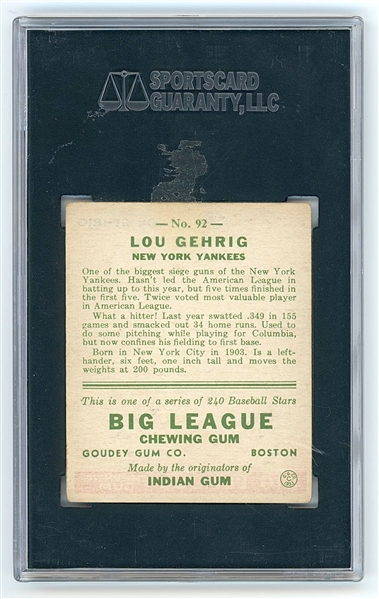 Lou Gehrig 1933 Goudey #92 (SGC VG/EX 4) 
