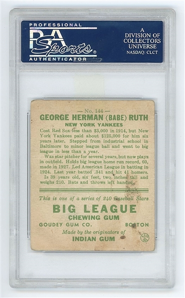 Babe Ruth 1933 Goudey #144 (PSA Graded GOOD 2) 