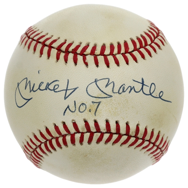 Mickey Mantle Signed & Inscribed # 7 Official American League Baseball (Upper Deck Authentication) 