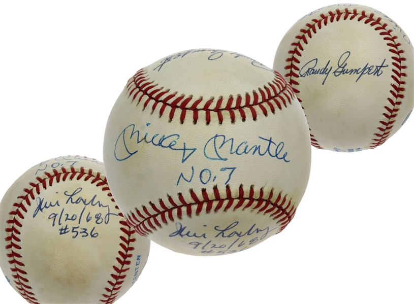 Mickey Mantle # 7 Signed & Inscribed Baseball Including Gumpert & Lonborg - His 1st and Last Home Run Pitchers (JSA LOA) 