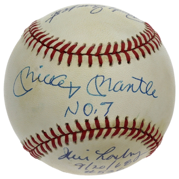 Mickey Mantle # 7 Signed & Inscribed Baseball Including Gumpert & Lonborg - His 1st and Last Home Run Pitchers (JSA LOA) 