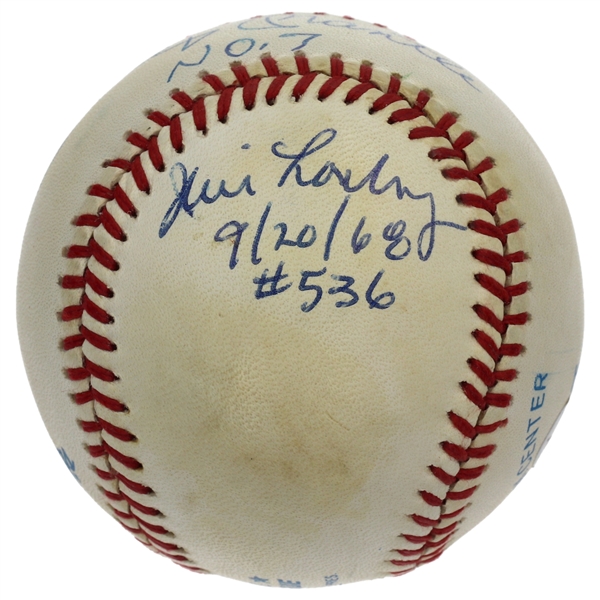 Mickey Mantle # 7 Signed & Inscribed Baseball Including Gumpert & Lonborg - His 1st and Last Home Run Pitchers (JSA LOA) 
