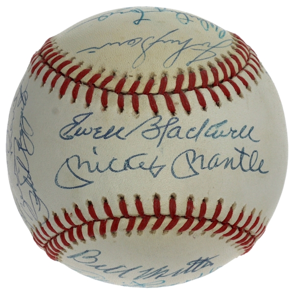 NY Yankees 1953 Team Signed WS Championship OAL Baseball with Mantle, Berra, Ford, Martin (16 Sigs) (JSA LOA) 