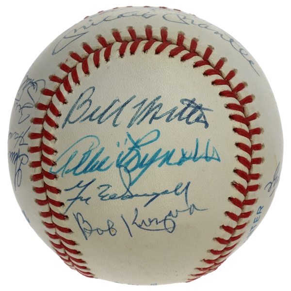 NY Yankees 1953 Team Signed WS Championship OAL Baseball with Mantle, Berra, Ford, Martin (16 Sigs) (JSA LOA) 