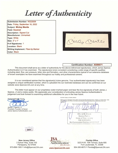 Mickey Mantle Signed Brick from The Original Yankee Stadium’s Monument Park (JSA, MLB & Steiner Authentication) 