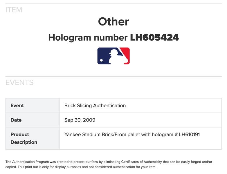 Mickey Mantle Signed Yankee Stadium’s Monument Park Brick Display Plaque (JSA, MLB & Steiner Authentication)  